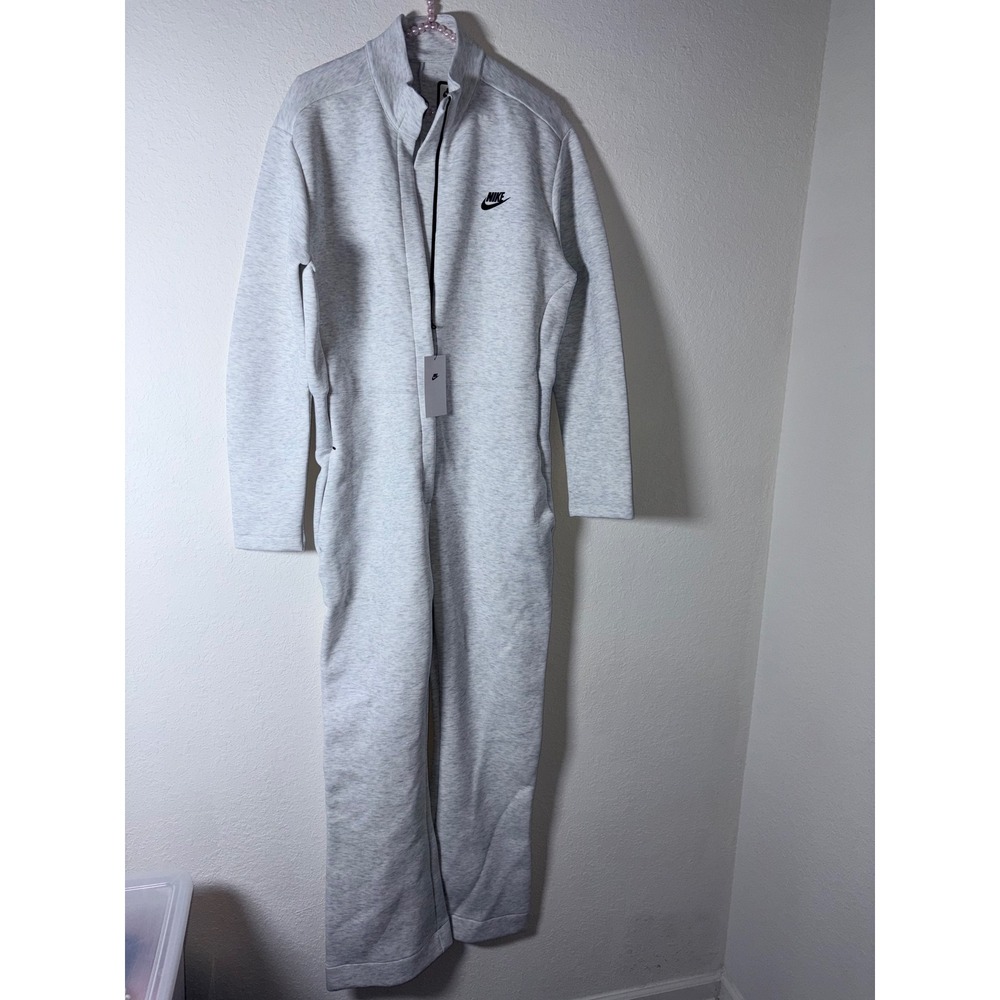 Nike Tech Fleece Jumpsuit large Grey New Full Zip Mock Neck Long Sleeve Sporty - Picture 4 of 11